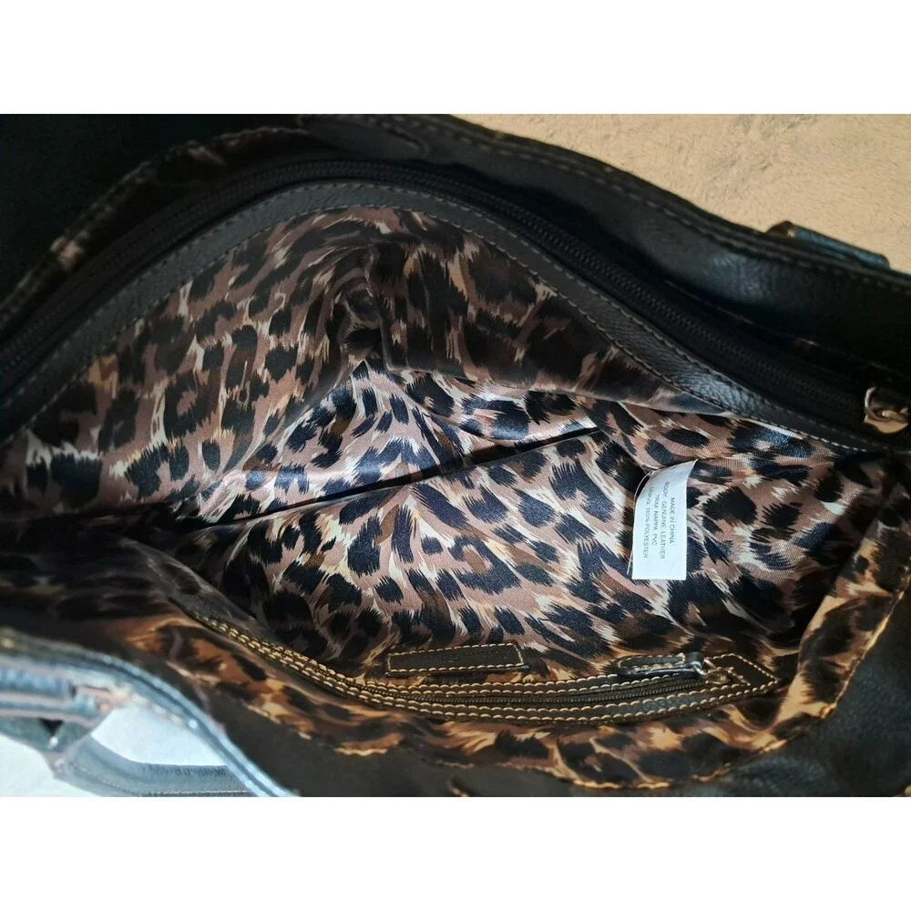 Sophia Caperelli Black Genuine Leather Purse Handbag Tote Stitching Pockets